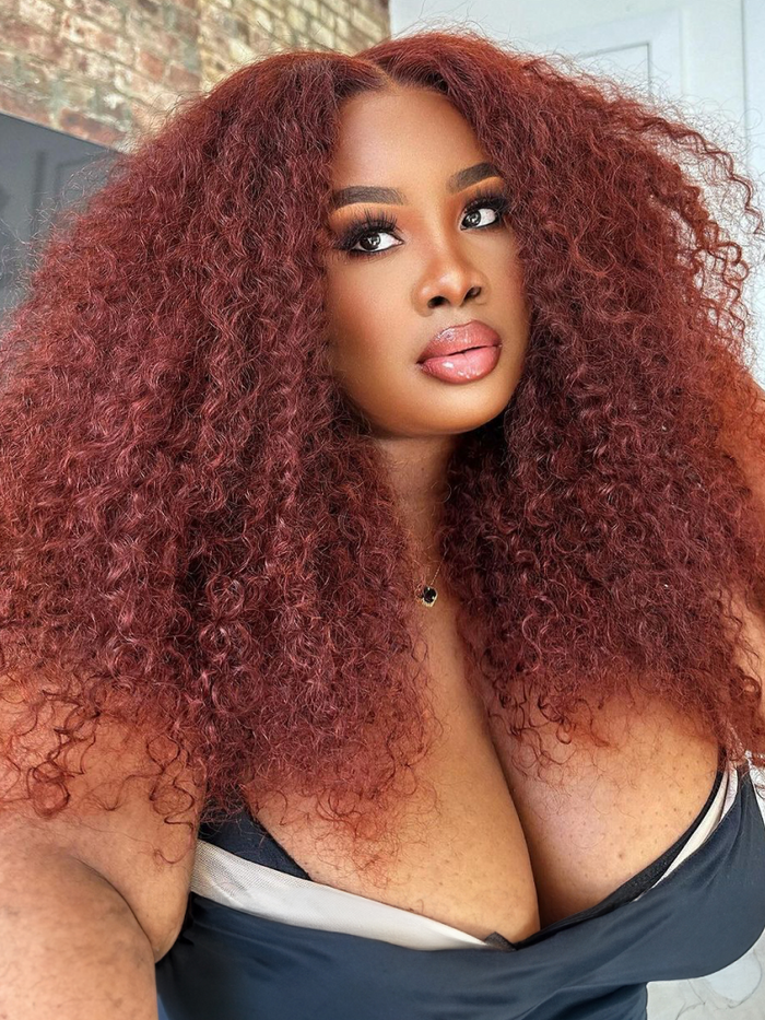 Petaluxe 13x4 Lace Front Mahogany Red Brown Kinky Curly Wig 150% Density