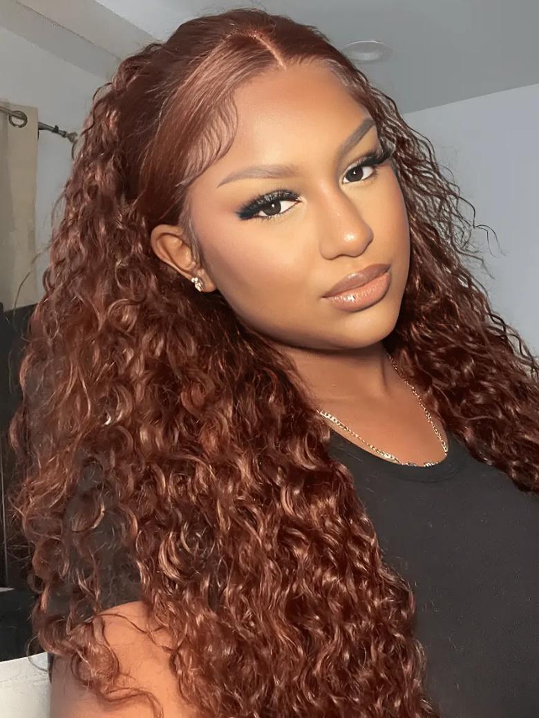 Bye-Bye Knots Wig 7x5 Lace Reddish Brown Water Wave Wig 150% Density