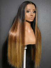 360 HD Lace Pre-plucked Luxury Raw Virgin Hair Brown to Honey Blonde Ombre Silky Straight Wig with Dark Roots