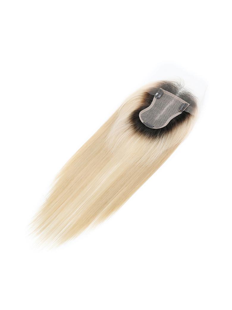 3.5x5.5 HD Lace Light Blonde Dark Roots Straight Clip On Hair Topper