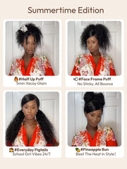 13x4 Pre-Everything? Lace Frontal Natural Black Bouncy Water Wave Curly Wig Perfect For Summer Look