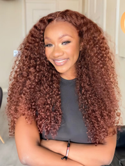 [200% Density 20"=$99] Pre Cut 6x4.5 Lace Reddish Brown 3C Curly Hair Put On And Go Wig