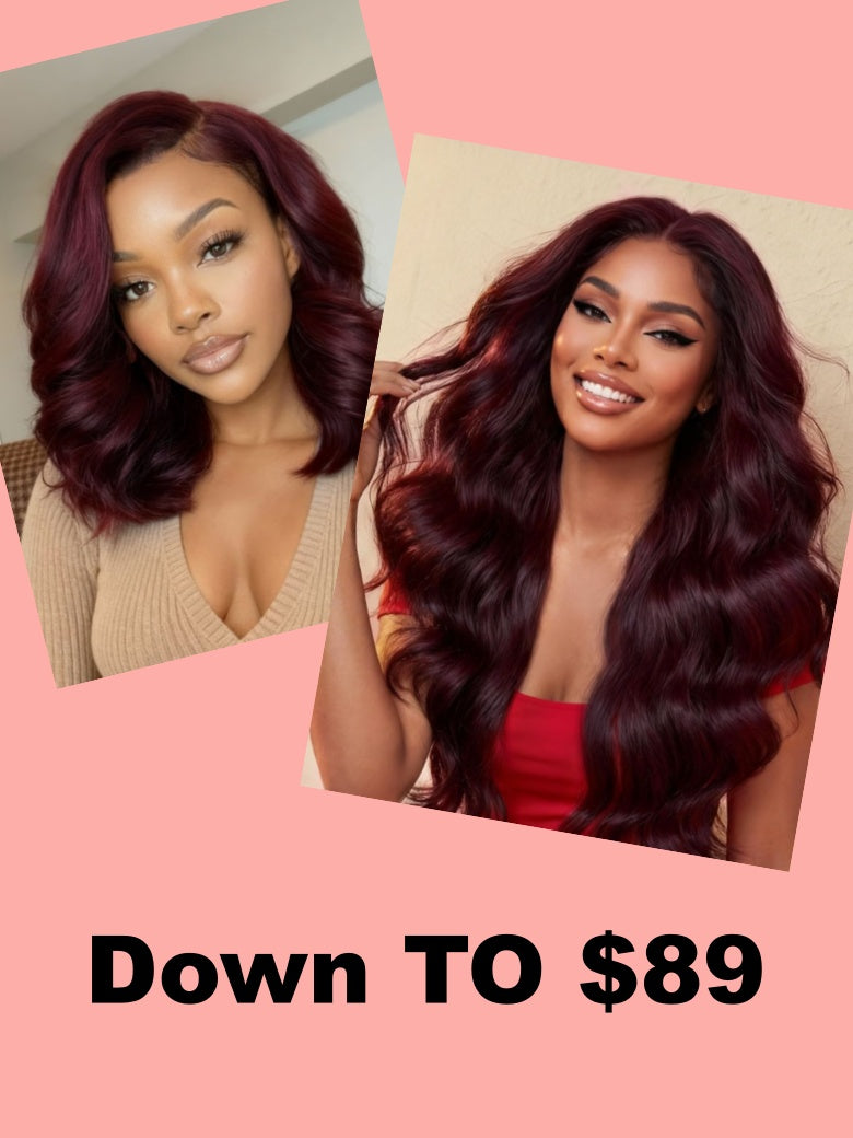 [With Invisi Drawstring]13x4 Pre-Everything Lace Front Purple Black Cherry Layered Loose Wave& 7x5 Body Wave  Wig