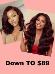 [With Invisi Drawstring]13x4 Pre-Everything Lace Front Purple Black Cherry Layered Loose Wave& 7x5 Body Wave  Wig