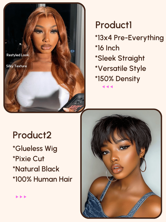 Petaluxe $99=2 Wigs | 16" 13x4 Pre-Everything Wig and Pixie Cut Glueless Wig