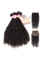 5x5 HD Transparent Lace Closure With Curly Human Hair 3 Bundles
