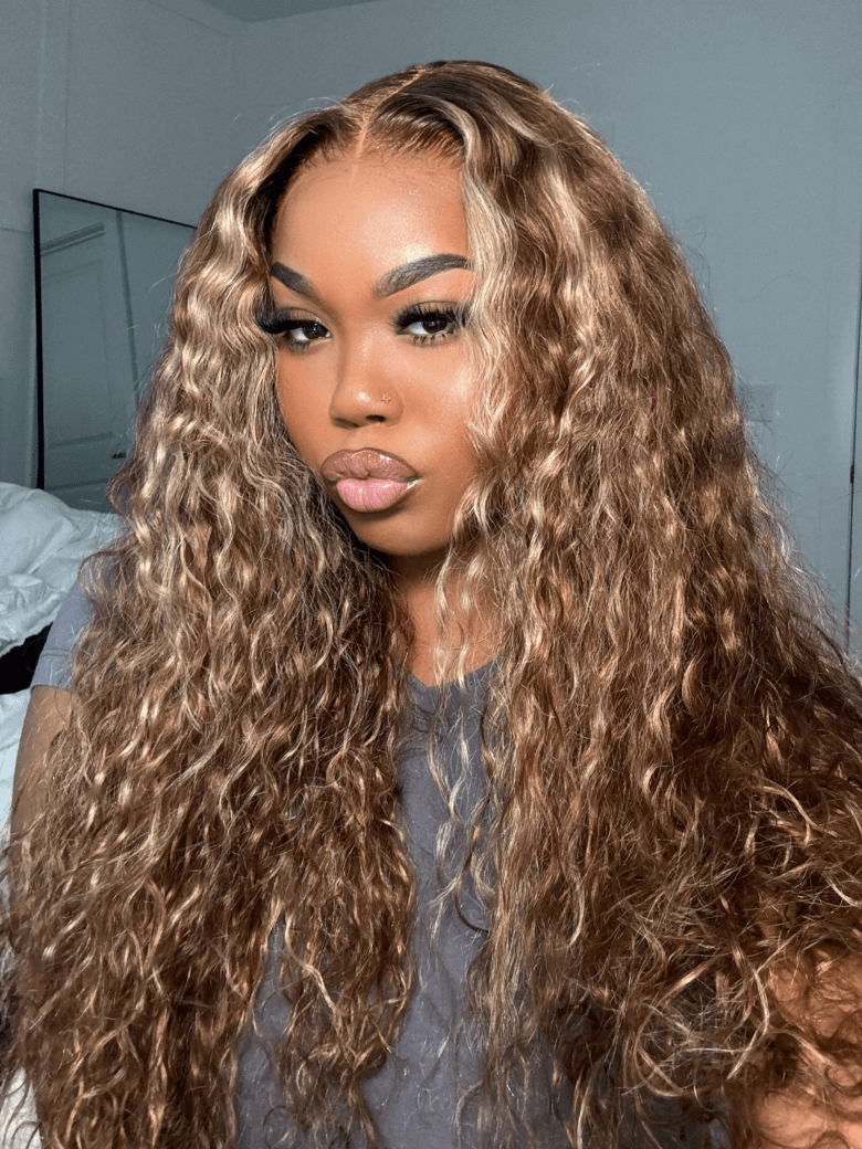 [200% Density from 22"] 6x4.5 Pre Cut Lace Curly Wig Put On And Go Quick Easy Honey Blonde Body Wave & Water Wave Wig