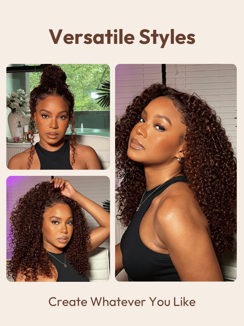 7x5 Bye-Bye Knots? Wig Glueless Lace Reddish Brown Curly Trendy Color Wig With Bleached Knots