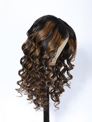 V Part Body Wave Shadow Root Balayage Highlight Colored Glueless Wig