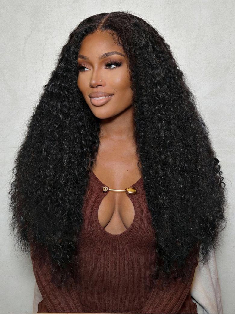 Bye-Bye Knots? 7x5 Lace Natural Black 4D Mixed Texture Burmese Curly Wig with Invisi Drawstring