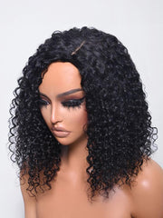 Side Part Lace Front Bouncy Jerry Curly Black Wig