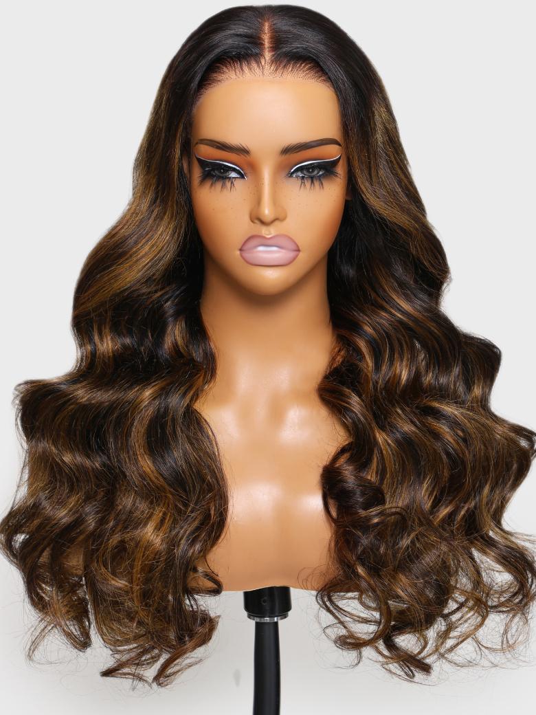 Bye Bye Knots™ Wig 7x5 Glueless Lace Balayage Highlight Body Wave Wig No Burden For Scalp
