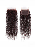 Petaluxe Red Brown Jerry Curl Remy Human Hair 4x4 Free Part Closure
