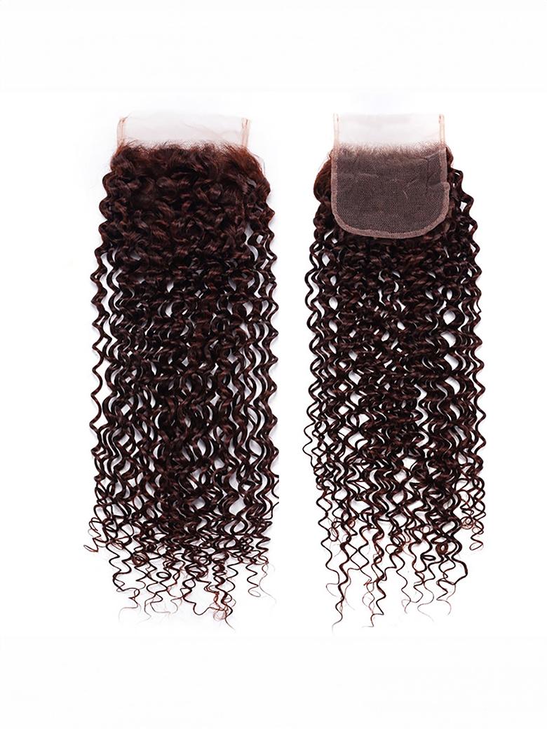 Red Brown Jerry Curl Remy Human Hair 4x4 Free Part Closure