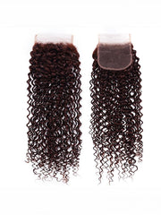 Red Brown Jerry Curl Remy Human Hair 4x4 Free Part Closure
