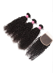 5x5 HD Transparent Lace Closure With Curly Human Hair 3 Bundles