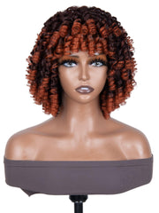 Glueless Trendy Color Dark Copper Ombre Ringlet Curly Bob Wig For Summer