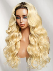 13x4 Bye Bye Slip? Lace Frontal Caramel Brown with Honey Blonde Highlights Glueless Side Part Bob Wig