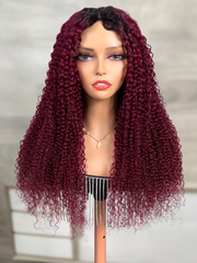[24"=$159] V Part Magenta Ombre With Dark Roots Curly Wig