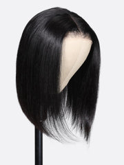 Put On And Go 6x4.5 Pre-cut Lace Black Long Bob Glueless Wig