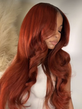 Petaluxe 13x4 Lace Front Auburn and Ginger Mix Color Straight Human Hair Wig 150% Density