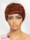 Petaluxe Textured Pixie Cut Reddish Brown Human Hair Glueless Wig