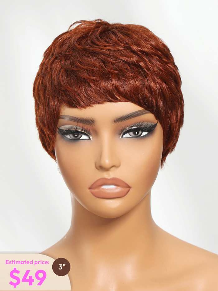 Petaluxe Textured Pixie Cut Reddish Brown Human Hair Glueless Wig