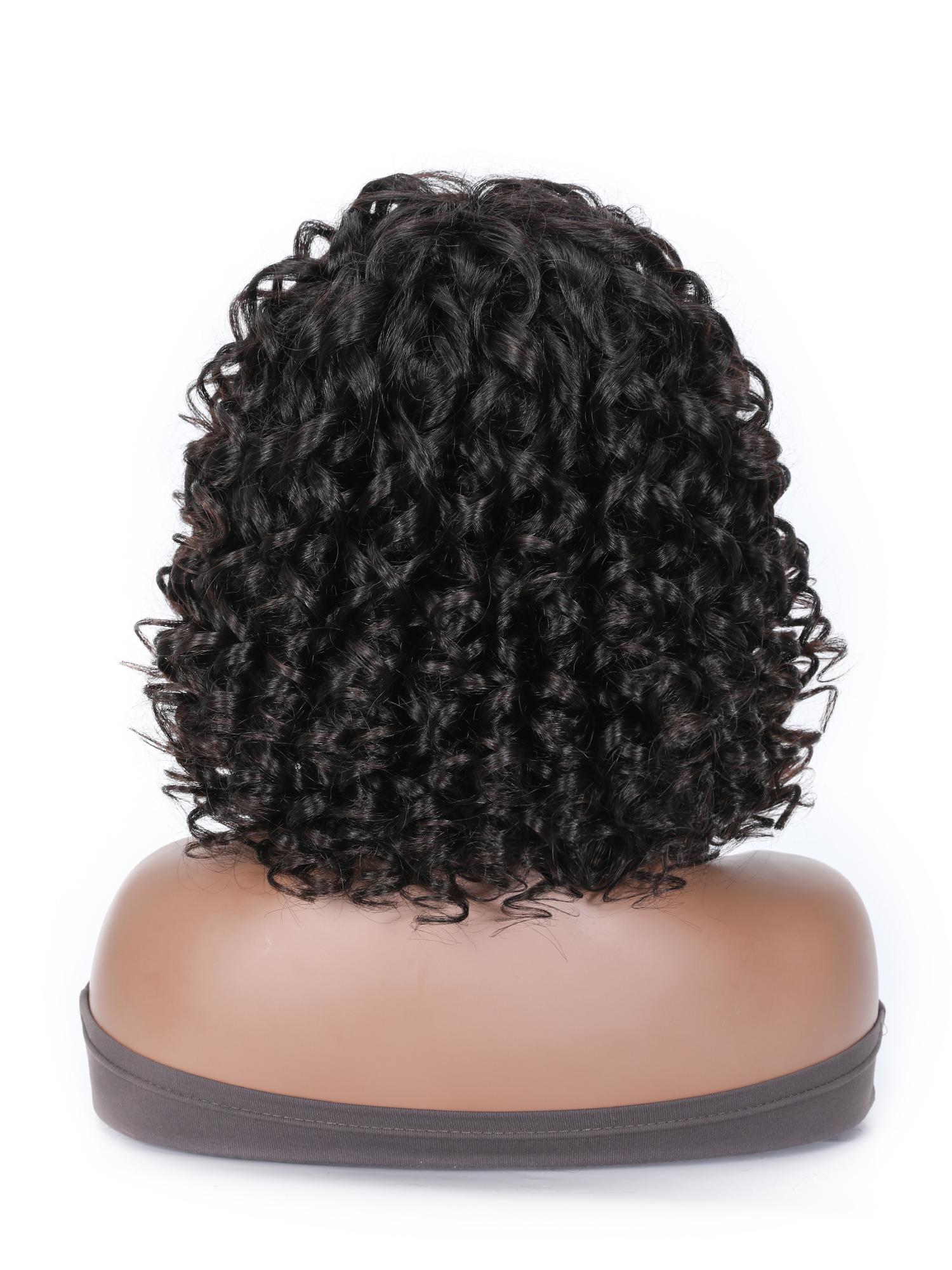 Short Black Afro Curly Wigs with Bangs Human Hair for Women 12 inch