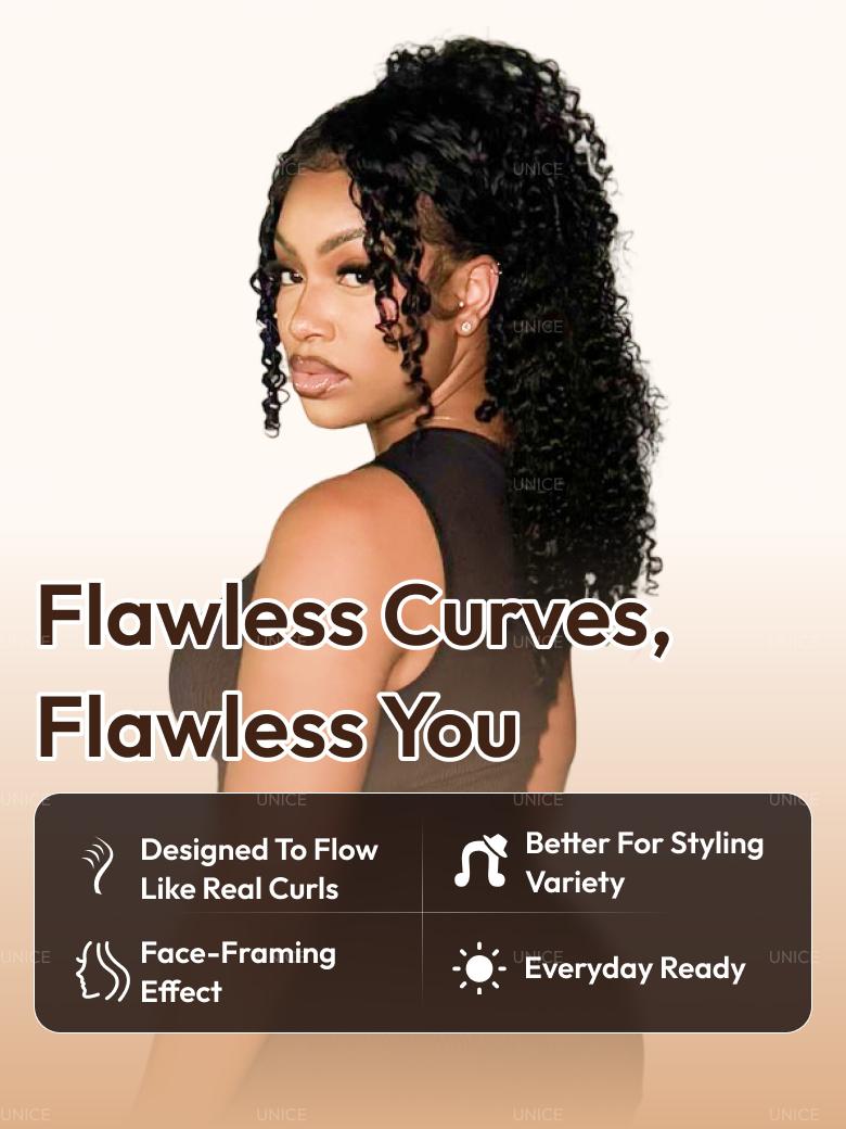 EasiContour? V Part Minimal Glueless Curly Glueless Wig With Invisi Drawstring 100% Human Hair 150% Density