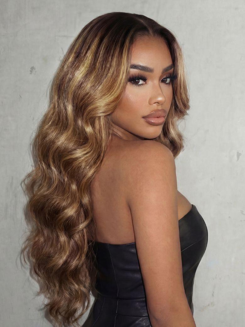 Bye-Bye Knots? 7x5 Lace Honey Brown Highlights Body Wave Drawstring Wig with Dark Roots