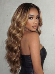 Bye-Bye Knots? 7x5 Lace Honey Brown Highlights Body Wave Drawstring Wig with Dark Roots