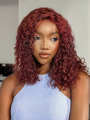 4x0.75 Lace Part Reddish Brown Bouncy Curly Bob Wig