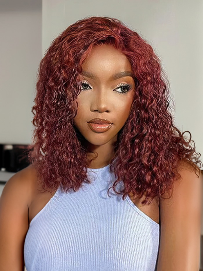 Petaluxe 4x0.75 Lace Part Reddish Brown Bouncy Curly Bob Wig