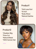 Petaluxe $99=2 Wigs | 16" Lace Frontal Balayage Lace Part Wig and Pixie Cut Glueless Wig