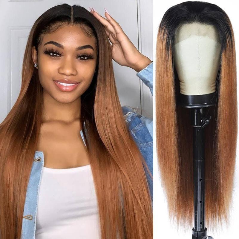 Whatsapp Special Offer HD 5x5 Lace Closure Melted Hairline Light Auburn Straight Wig With Dark Roots