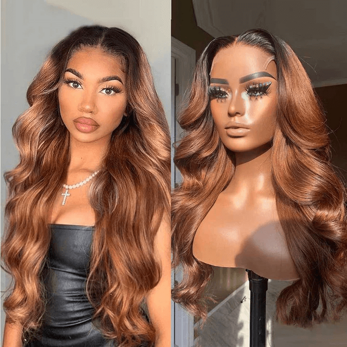 Petaluxe Whatsapp Special Offer HD 5x5 Lace Closure Melted Hairline Light Auburn Straight Wig With Dark Roots