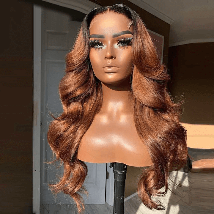 Whatsapp Special Offer HD 5x5 Lace Closure Melted Hairline Light Auburn Straight Wig With Dark Roots
