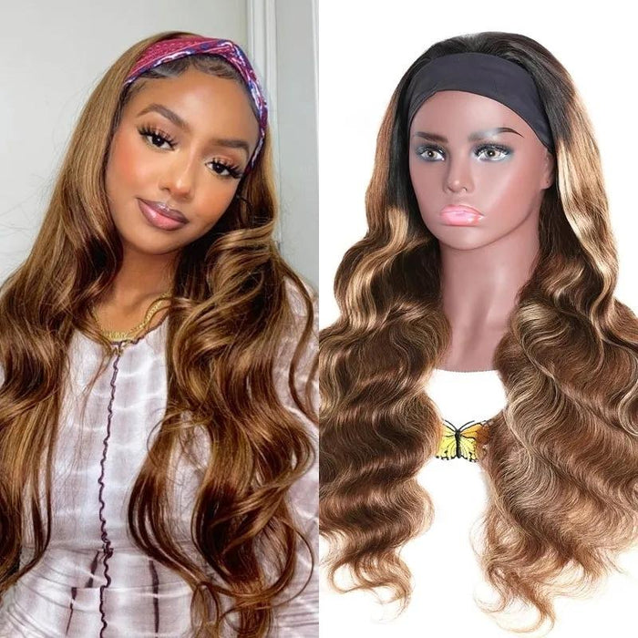 Petaluxe Honey Blonde Ombre Highlight Body Wave Headband Wigs 150% Density