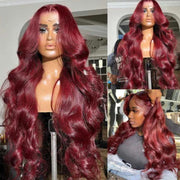 Weekend Sale Red Wine Body Wave Burgundy T part Lace Part Wig 150% density