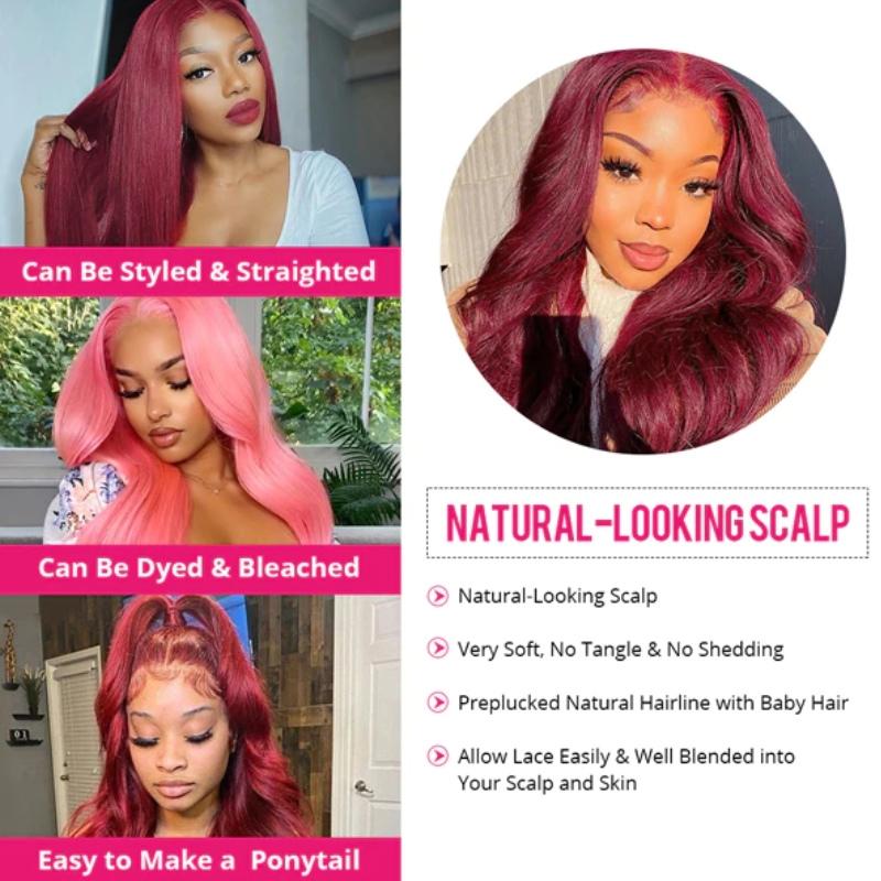 Weekend Sale Red Wine Body Wave Burgundy T part Lace Part Wig 150% density