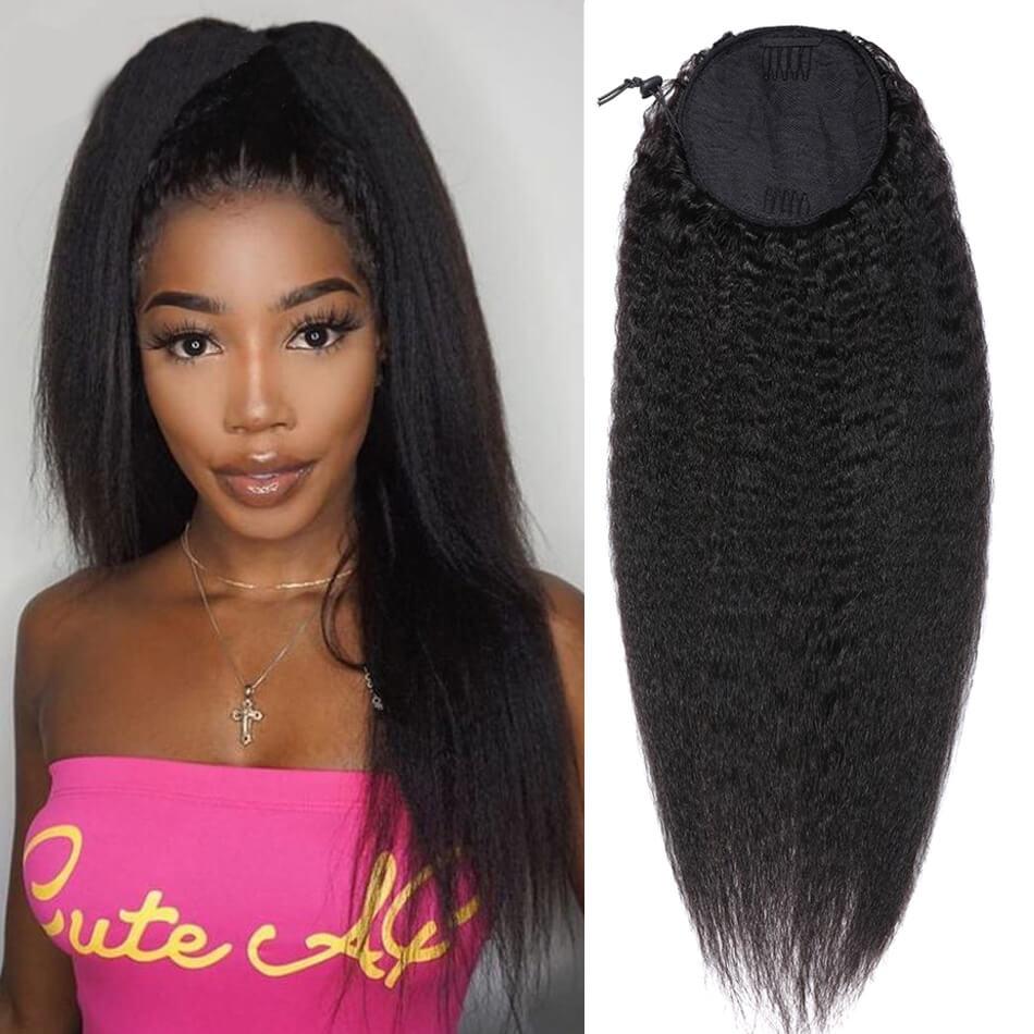 Drawstring Hair Ponytails 100% Human Hair Brazilian Kinky Straight Ponytail 10-24" Brazilian Ponytail