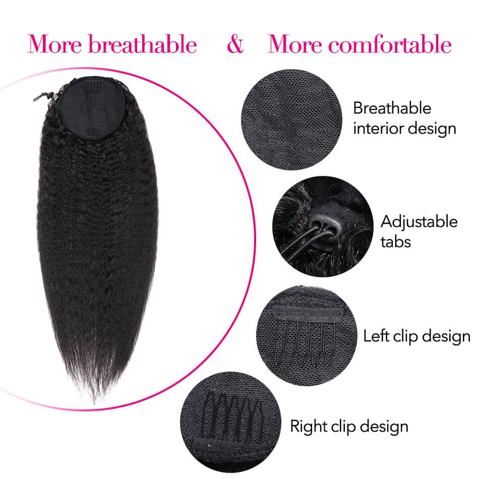 Drawstring Hair Ponytails 100% Human Hair Brazilian Kinky Straight Ponytail 10-24" Brazilian Ponytail