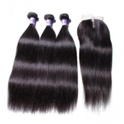 Peruvian Straight Hair 3 Bundles deals with Lace closure Kysiss Series