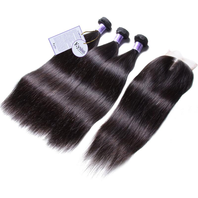 Peruvian Straight Hair 3 Bundles deals with Lace closure Kysiss Series