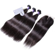 Peruvian Straight Hair 3 Bundles deals with Lace closure Kysiss Series