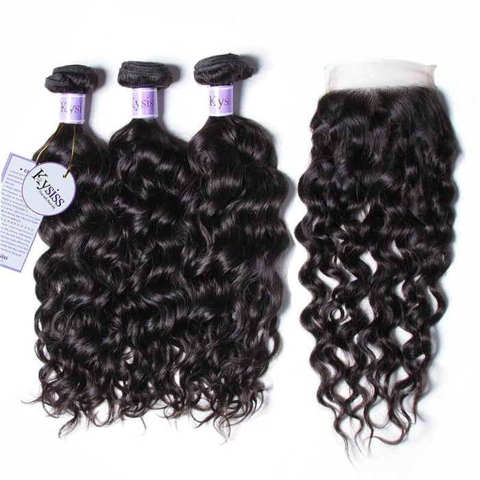 Petaluxe Quality 3 Bundles Virgin+ Natural Wave Hair With Lace Closure Kysiss Series