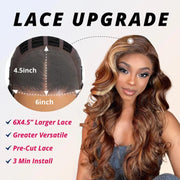 Beginner Friendly 6x4.5 Pre Cut Lace Put On And Go Honey Blonde Highlights Body Wave Air Wig Member Exclusive