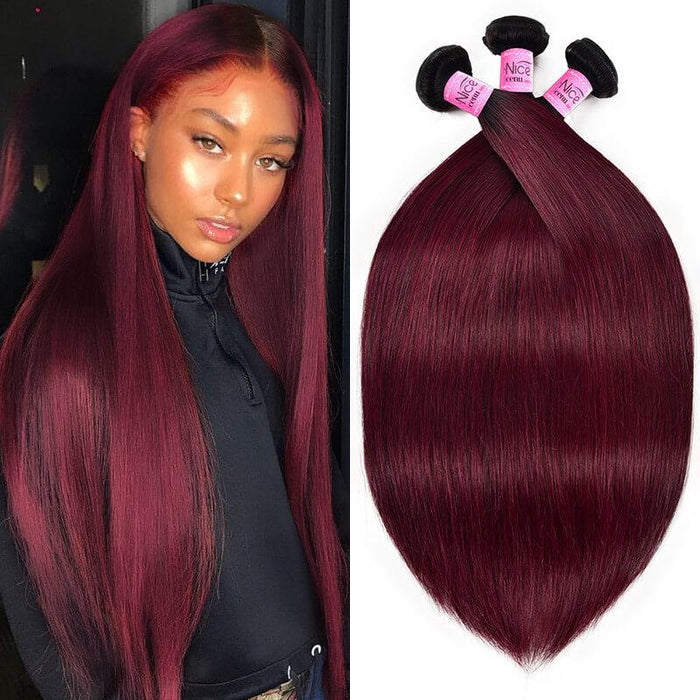 Petaluxe Silky Straight Hair 3 Bundles Ombre Tb99J Human Hair Weave Icenu Series