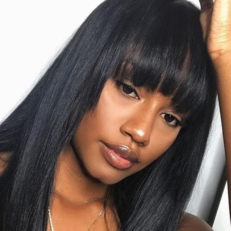 14 Inch 13x4 Transparent Lace Front Wigs Straight Human Hair Wig 150% Density Wig With Bang Flash Sale