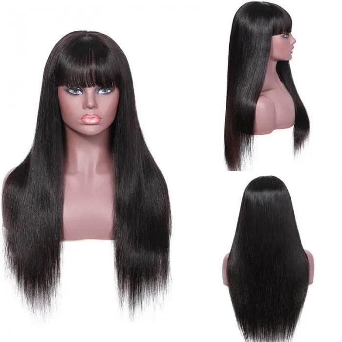 14 Inch 13x4 Transparent Lace Front Wigs Straight Human Hair Wig 150% Density Wig With Bang Flash Sale